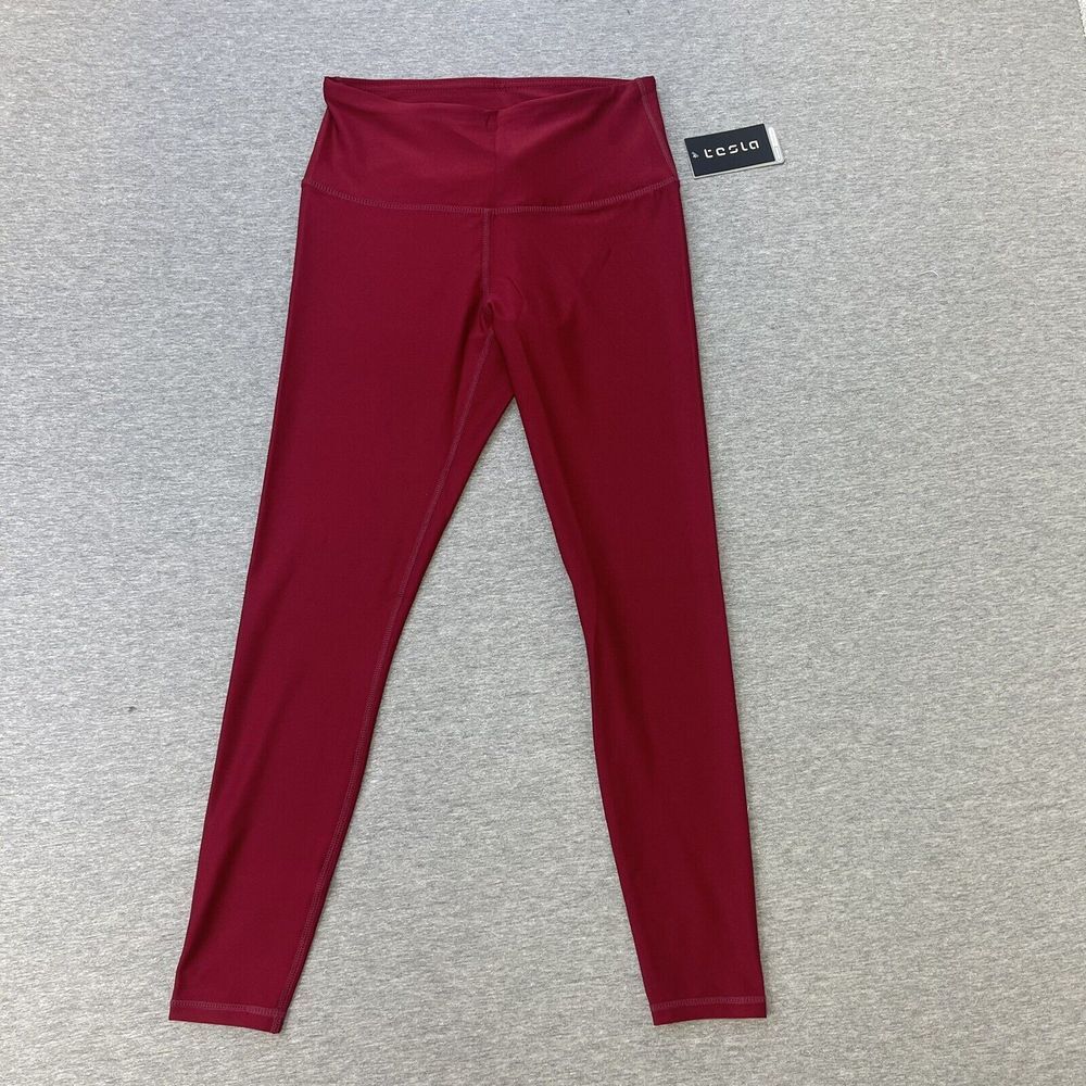 TESLA Stretch Fit Active Red Gym Yoga Athletic Capri Leggings Womens Sz Med NEW